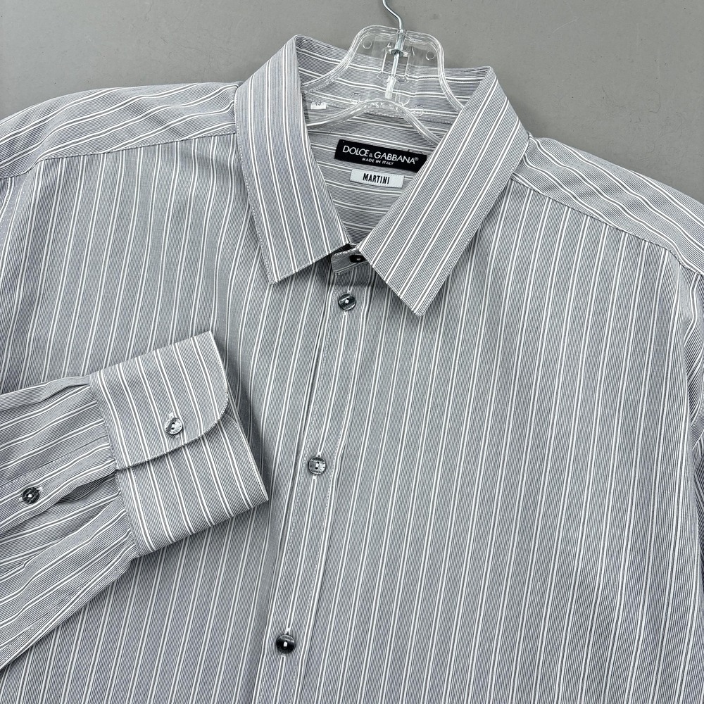 Dolce & Gabbana Shirt Mens 17 43 Gray Stripe Martini Long Sleeve Dress Italy